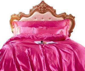 Anyhouz Beddings Hot Pink US Queen Size 3 Pcs High End Satin Smooth Duvet Cover Set