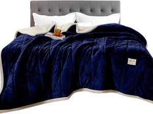 Anyhouz Blanket Dark Blue Coral Fleece 3 Layers Thicken Flannel Soft Washable 180x200cm