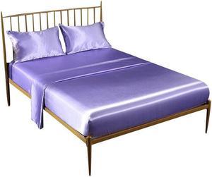 Anyhouz Fitted Sheet Full Size Light Purple Luxury Silky Beddings Set with Pillow Cases