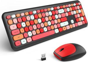 Anymob Bluetooth Keyboard And Mouse Combo Set Red Colorful Retro Design Portable Wireless Soft Touch Keys