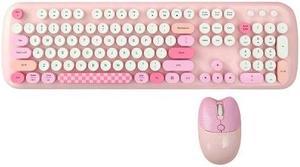 Anymob Bluetooth Keyboard And Mouse Combo Set Pink Retro Design Wireless Soft Touch Keys