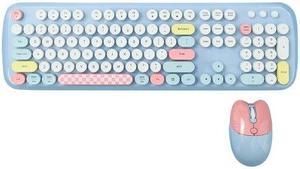 Anymob Bluetooth Keyboard And Mouse Combo Set Blue Retro Design Wireless Soft Touch Keys