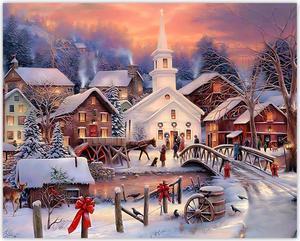 Anyhouz Tapestry Snowy Christmas Village Bohemian Wall Art Painting Home Decoration