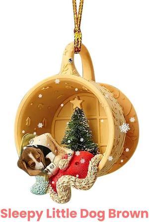 Anyhouz Christmas Sleepy Little Dog Brown Hanging Pendant Ornaments