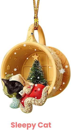 Anyhouz Christmas Sleepy Cat Hanging Pendant Ornaments