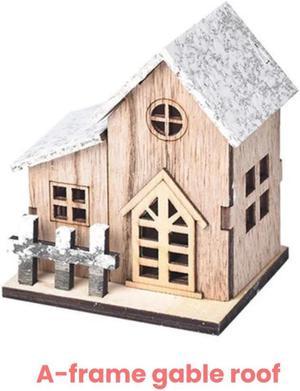 Anyhouz Christmas Wooden House A Frame Gable Roof Luminous Tabletop