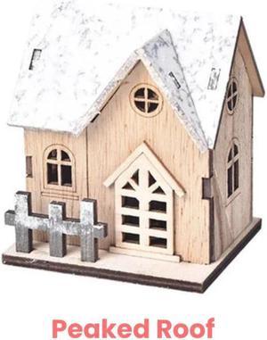 Anyhouz Christmas Wooden House Peaked Roof Luminous Tabletop