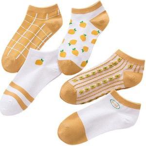 Anysox 5 Pairs One Size 5-9 Mix Lemon Liner Cotton And Spandex Comfortable Socks To Wear With Fruit Creative Design for Women