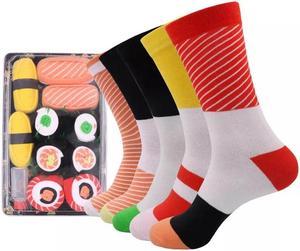 Anysox 5 Pairs Multi-color Size 5-11 Fashion Socks With Sushi Happy Harajuku Skate Cotton Comfortable To Wear Perfect For Christmas Gift