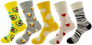 Anysox 5 Pairs One Size 5-11 Mixed Color Set Christmas Socks Cotton Fashion Heart  and Fruits Woman Skateboard Oil Paitiing