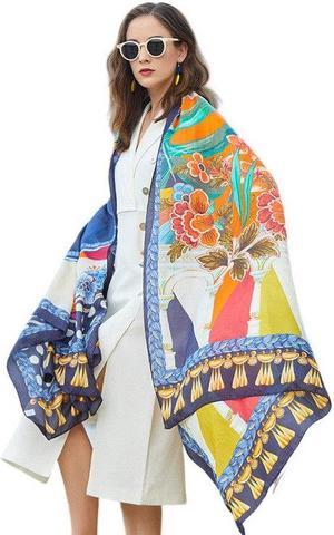 Anyyou 100% Mulberry Silk Blue Long Scarf Blanket Shawl Wear Face Shield Foulard