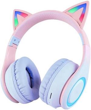 Anymob Headphone Blue Cat Ear Bluetooth Noise Reduction Foldable Headset