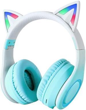 Anymob Headphone Green Cat Ear Bluetooth Noise Reduction Foldable Headset