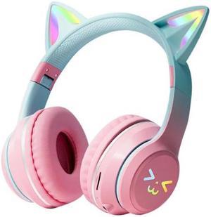 Anymob Headphone Pink Bluetooth Cat Ear Wireless Foldable Headset