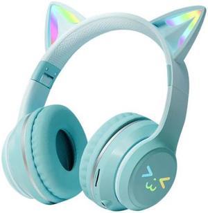 Anymob Headphone Green Bluetooth Cat Ear Wireless Foldable Headset