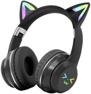 Anymob Headphone Black Bluetooth Cat Ear Wireless Foldable Headset