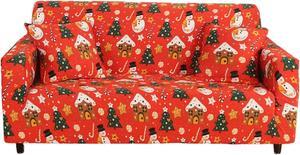 Anyhouz Sofa Cover Orange 1 Seater Christmas Snowman Design Stretchable Slipcover