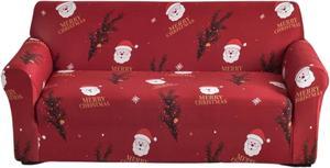 Anyhouz Sofa Cover Maroon 1 Seater Christmas Santa Claus Design Stretchable Slipcover