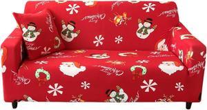 Anyhouz Sofa Cover Red 2 Seater Christmas Snowman Design Stretchable Slipcover