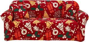 Anyhouz Sofa Cover Red 2 Seater Mix Christmas Print Design Stretchable Slipcover