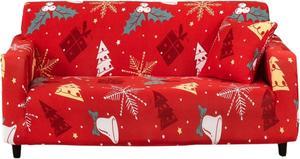 Anyhouz Sofa Cover Red 2 Seater Christmas Tree Gift Box Design Stretchable Slipcover