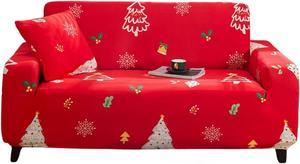 Anyhouz Sofa Cover Red 4 Seater  Christmas Tree Design Non Slip Stretchable Slipcover