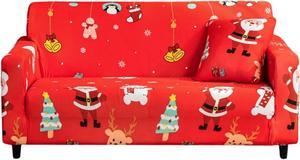 Anyhouz Sofa Cover Red 4 Seater  Mix Christmas Design Non Slip Stretchable Slipcover