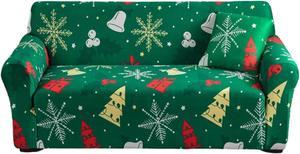 Anyhouz Sofa Cover Green 4 Seater  Christmas Tree Bell Design Non Slip Stretchable Slipcover