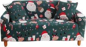 Anyhouz Sofa Cover Green 4 Seater Christmas Santa Claus Design Non Slip Stretchable Slipcover