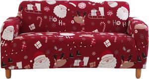 Anyhouz Sofa Cover Maroon 4 Seater Christmas Santa Claus Design Non Slip Stretchable Slipcover