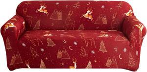 Anyhouz Sofa Cover Maroon 2 Seater Christmas Design Non Slip Stretchable Slipcover