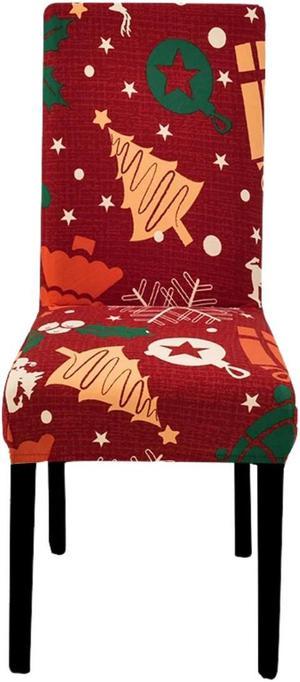 Anyhouz Chair Cover Maroon Christmas Tree Lantern Design Stretchable Dining Slipcover