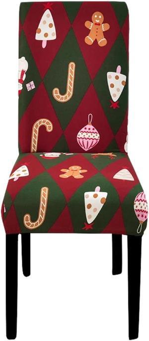 Anyhouz Chair Cover Green Red Christmas Diamond Pattern Stretchable Dining Slipcover