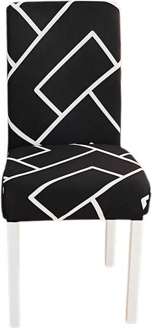 Anyhouz Chair Cover Black Square Lattice Design Elastic Slipcover Dining Decor