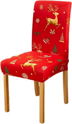 Anyhouz Chair Cover Red Mix Christmas Print Elastic Slipcover Dining Decor