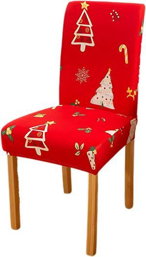 Anyhouz Chair Cover Red Christmas Tree Print Elastic Slipcover Dining Decor