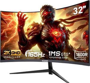 Gawfolk GF320B 32-inch Curved Gaming Monitor, 2K QHD 2560x1440P, 165Hz Computer Monitor, 99% sRGB FreeSync, Low Blue Light, 1800R VA Screen, HDMl 2.0/DP 1.2, Wall Mountable - Black