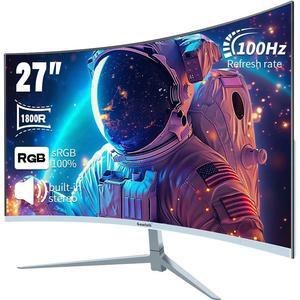 Gawfolk - GF270H 27-inch Monitor Screen 100HZ Built-in Speakers FHD 1080P Below Bezel Computer Monitor, VA , SRGB 100%, VGA, HDMI, Eye Protection, Compatible with Wall Mounting Curvature 1800R White