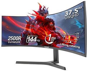 Gawfolk 37.5-inch Gaming Monitor, New for 2025 with Color Breathing Lights. 4K Resolution. 144HZ Refresh Rate. 2500R Ultra-Wide Curved Screen, Up and Down Height Adjustable VA Panel. Sharpest picture