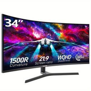 Gawfolk 34 Inch IPS PC Screen, 4K 165Hz Gaming Monitor,3440*1440  1500R 1ms  1 FreeSync, 100% SRGB, 178° Wide Viewing Angle, HDTV2.1 DisplayPort, Wall Mount Compatible 75 * 75MM Wall - Black