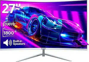 Gawfolk - GF270H 27-inch Monitor Screen 100HZ Built-in Speakers FHD 1080P Below Bezel Computer Monitor, VA , SRGB 100%, VGA, HDMI, Eye Protection, Compatible with Wall Mounting Curvature 1800R White
