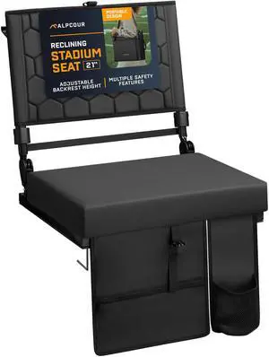 Extra Wide Folding Reclining Stadium Seat with Back Suppot for Bleachers, Bleacher Hooks, Thick Cushion, Cup Holder, Storage Pockets  Portable Chair for Kayak, Canoe, Paddle Board, Concerts, & Sports