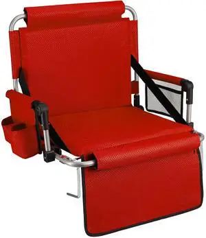Alpcour Folding Stadium Seat with Back Support  Deluxe Waterproof Cushion Chair for Bleachers w/Arm Rests, Storage Pockets, Cup Holder & Shoulder Straps for Superior Support & Comfort