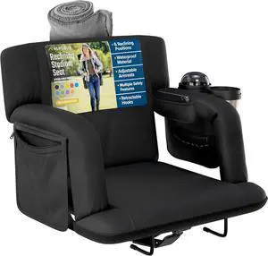 Reclining Stadium Seats for Bleachers with Back Support  Wide Bleacher Chair Cushion, Armrests, Large Pockets, and Multiple Safety Features  Best Stadium Seat Chairs for Camping, Kayak Backs & More