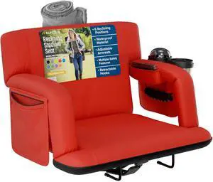 Reclining Stadium Seats for Bleachers with Back Support  Wide Bleacher Chair Cushion, Armrests, Large Pockets, and Multiple Safety Features  Best Stadium Seat Chairs for Camping, Kayak Backs & More