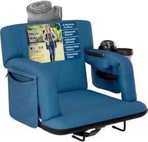 Reclining Stadium Seats for Bleachers with Back Support  Wide Bleacher Chair Cushion, Armrests, Large Pockets, and Multiple Safety Features  Best Stadium Seat Chairs for Camping, Kayak Backs & More