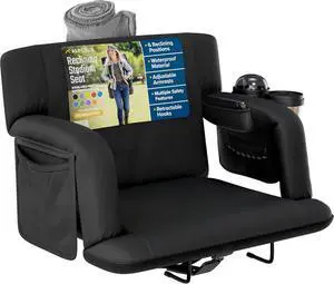 Reclining Stadium Seats for Bleachers with Back Support  Wide Bleacher Chair Cushion, Armrests, Large Pockets, and Multiple Safety Features  Best Stadium Seat Chairs for Camping, Kayak Backs & More