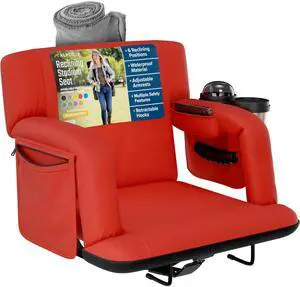 Reclining Stadium Seats for Bleachers with Back Support  Wide Bleacher Chair Cushion, Armrests, Large Pockets, and Multiple Safety Features  Best Stadium Seat Chairs for Camping, Kayak Backs & More