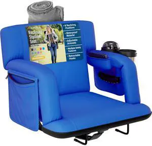 Reclining Stadium Seats for Bleachers with Back Support  Wide Bleacher Chair Cushion, Armrests, Large Pockets, and Multiple Safety Features  Best Stadium Seat Chairs for Camping, Kayak Backs & More