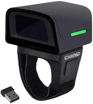 ScanAvenger 1D 2D QR Ring Barcode Scanner  Wearable Mini Bluetooth Wireless Finger Reader, USB & 2.4GHz, Compatible with iOS, Android, Windows, for Warehouse, Store & Inventory Use